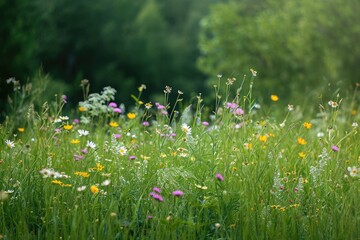 A sprawling field filled with a variety of vibrant wildflowers and native flora, showcasing the beauty of nature in its natural habitat, A peaceful meadow filled with wildflowers, AI Generated
