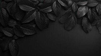 This serene image displays dark botanical shadows against a matte black background, ideal for minimalist design themes or as a subtle, organic backdrop. - obrazy, fototapety, plakaty