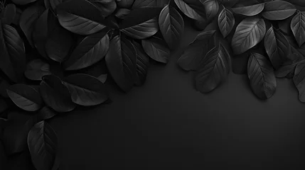 Fotobehang This serene image displays dark botanical shadows against a matte black background, ideal for minimalist design themes or as a subtle, organic backdrop. © logonv