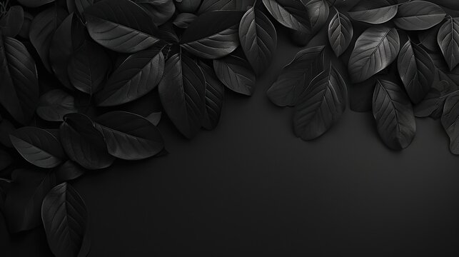 Fototapeta This serene image displays dark botanical shadows against a matte black background, ideal for minimalist design themes or as a subtle, organic backdrop.