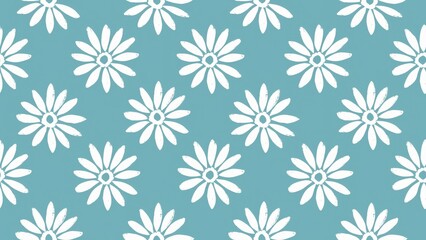 White daisies on a teal background pattern