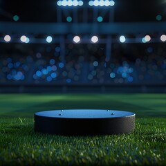 Product podium on a football field with stadium background