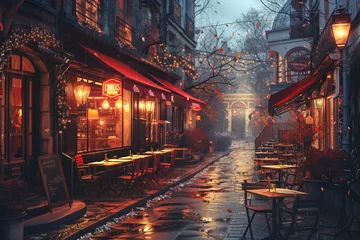 Rolgordijnen Outdoor cafe at night © Hamza