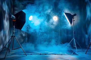 Lighting effect background, blue light stage.
