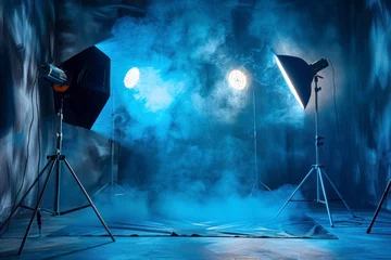Rolgordijnen Lighting effect background, blue light stage. © Hunman