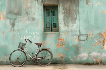 Papier Peint photo Lavable Vélo old bicycle in front of wall