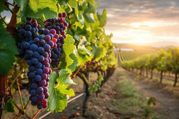 a close-up photo capturing a cluster of numerous ripe grapes hanging from a vine in a vibrant vineyard, A picturesque vineyard with heart-shaped grape clusters, AI Generated