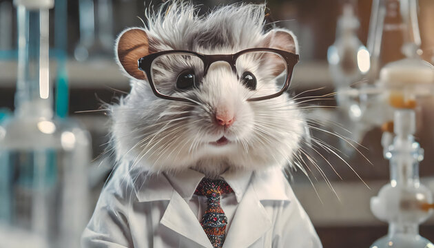 hamster, brille, labor, wissenschaft, proffesor, neu, close up, tier, spa&szlig;ig, mantel, weiss, Doktor, arzt, copy space, reklame, wei&szlig;, spa&szlig;ig, lustig, 