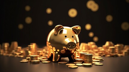 a gold piggy bank surrounded by coins