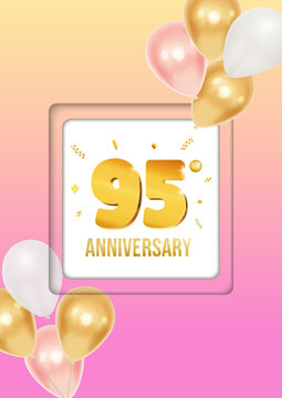 Bright anniversary celebration flyer poster with balloons and golden numbers 95