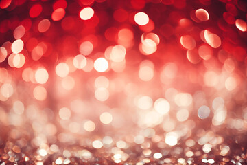 Bokeh Background with Glittering Red and Gold Sparkles, Evoking a Festive and Glamorous Atmosphere, Perfect for Holiday Celebrations, Christmas Decorations, or Luxury-themed Designs