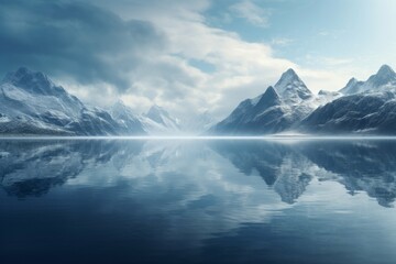 A mountain lake reflecting the sky, emphasizing the importance of clean water sources - obrazy, fototapety, plakaty