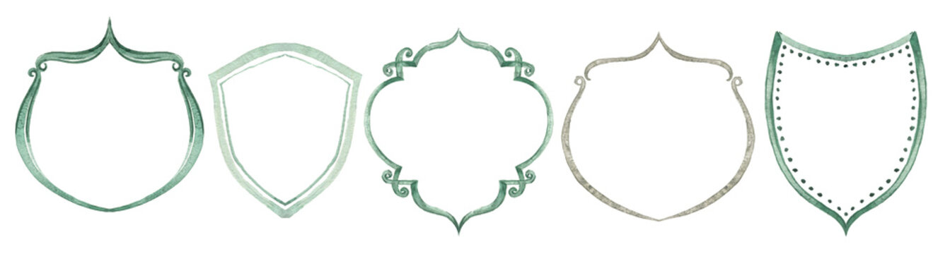 Vintage wedding frames, watercolor crest for wedding invitations.