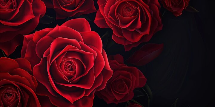 Red rose on black background, vintage, wallpaper, template.