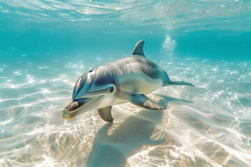 Cute dolphin underwater in blue clear sea