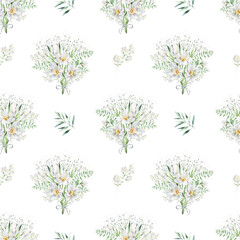 Cute floral pattern white flowers and greenery,