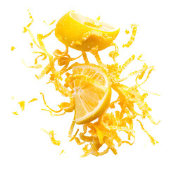 Fresh lemon zest isolated on transparent background