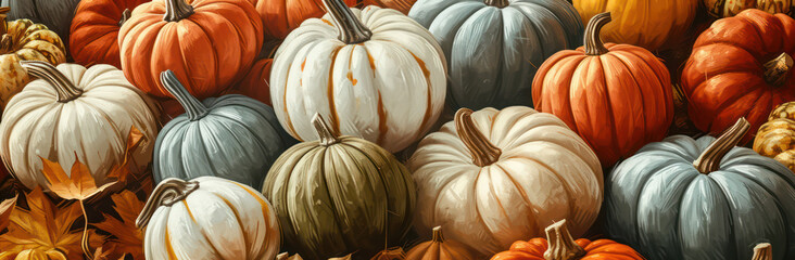 Autumn's Bountiful Harvest: Colorful Pumpkin, a Symbol of Healthy Deliciousness, on a Vibrant Organic Thanksgiving Background - obrazy, fototapety, plakaty