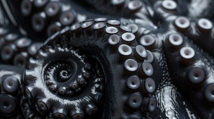 the tentacles of the octopus, zoom view, black color