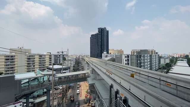 View of BTS Sky Train Railway and Station in Bangkapi Bangkok Thailand