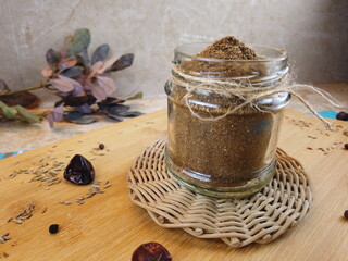 Red chili black chili zeera powder in botal  