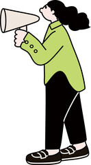 拡声器を持った女性の線画ベクター