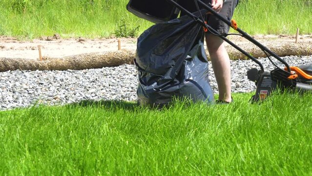 Lush Lawn Care, Mowing with Electric Lawn Mower