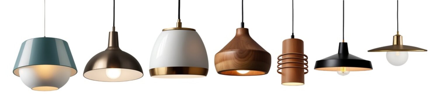 Set of expensive different stylish chandelier lamps isolated on transparent background. Generative AI