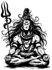 Hindu God Shiva Linocut