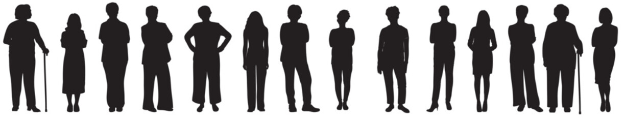 Set of group of people silhouette. collection of people silhouette. 