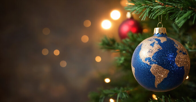 Christmas tree decoration in the form of a globe with festive lighting.