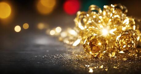 Fototapeta premium Rose gold holiday sparkle with bright bokeh effects.