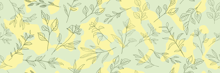 Hand drawn plant background, seamless pattern, vector design	