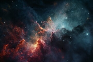 A close-up shot of a nebula, with vibrant colors and intricate details visible in the gas clouds