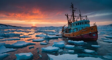 Frozen in Time:  Whimsical ship - obrazy, fototapety, plakaty