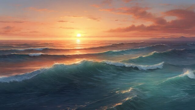 Sunset sea oil painted