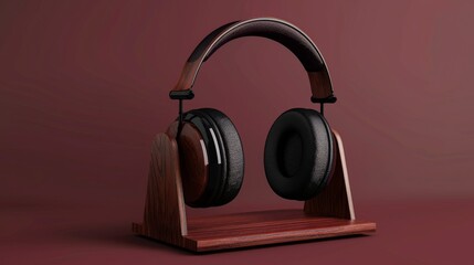 Fototapeta na wymiar Headphones resting on wooden stand