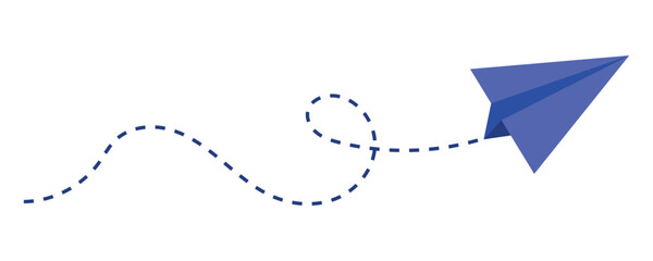 Paper plane with dotted line travel and route symbol in line style, Origami paper airplane, Black linear paper plane icon.