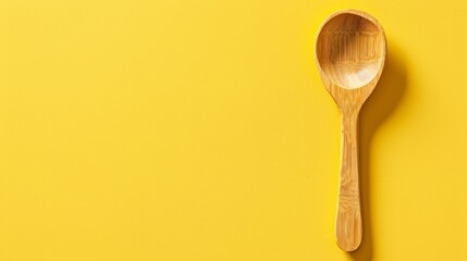 A wooden spoon peacefully resting on a vibrant yellow surface