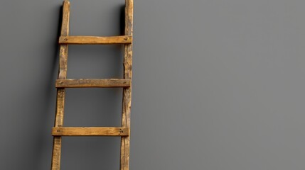 Wooden ladder leaning against a gray wall