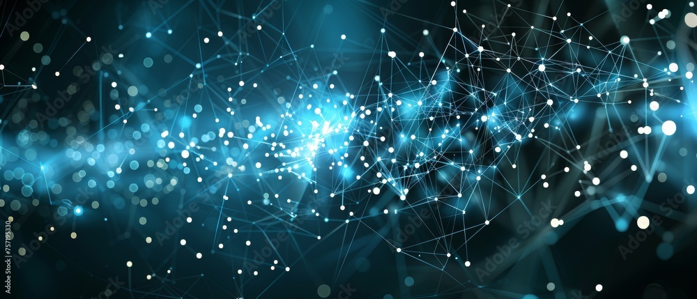 Aufkleber an abstract design of connected dots on a bright blue background.