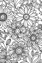 Fototapeta premium Detailed and harmonious floral pattern for a coloring page or print design