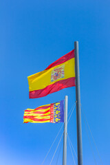 National and regional flags in the marine harbor of Valencia, Spain