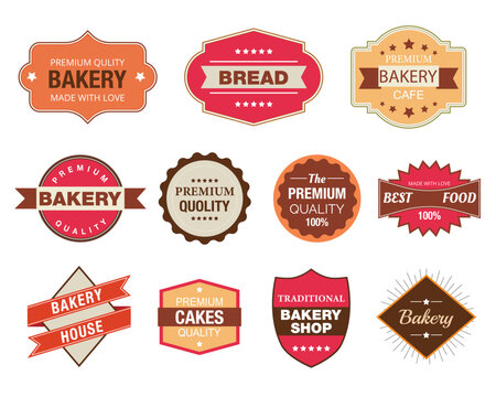 Collection of vintage retro bakery logo badges and labels