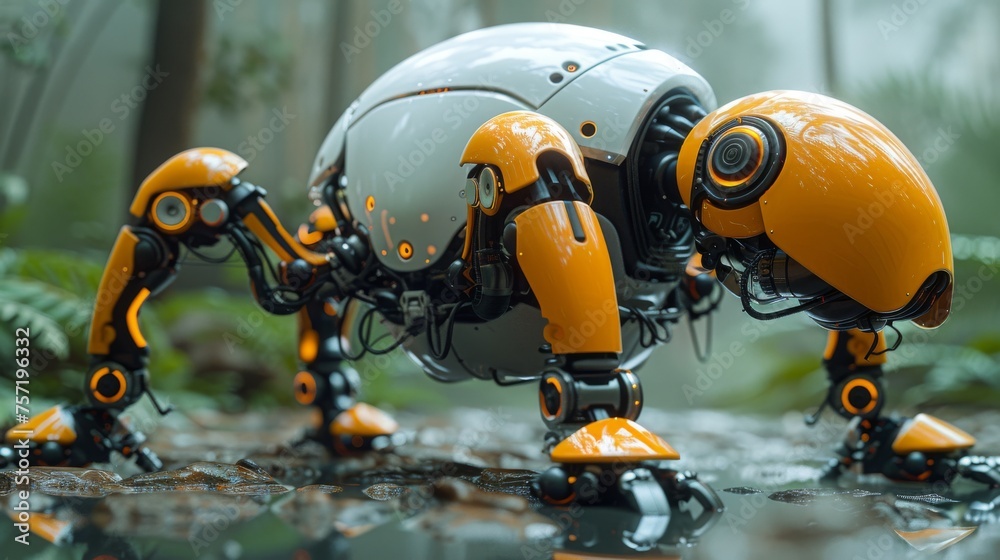 Poster Computer-programmed plastics robots. Modern training. The hottest gadgets. E-learning. Teaching technology.