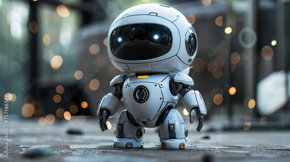 Poster mascot set of modern white robots in minimalism