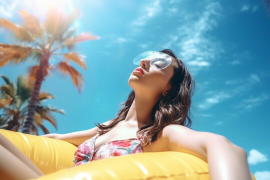 Woman relaxing on a pool float.