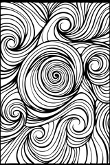 Abstract black and white pattern with hypnotic, swirling lines suggesting movement and energy