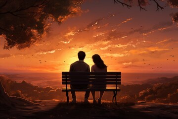 Obraz premium Couple watching a beautiful sunset