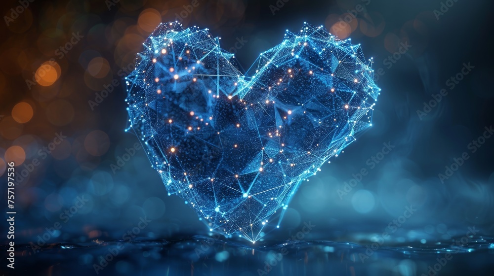 Aufkleber this is a low poly style design of an abstract heart shape made of two blue hands. the concept is 